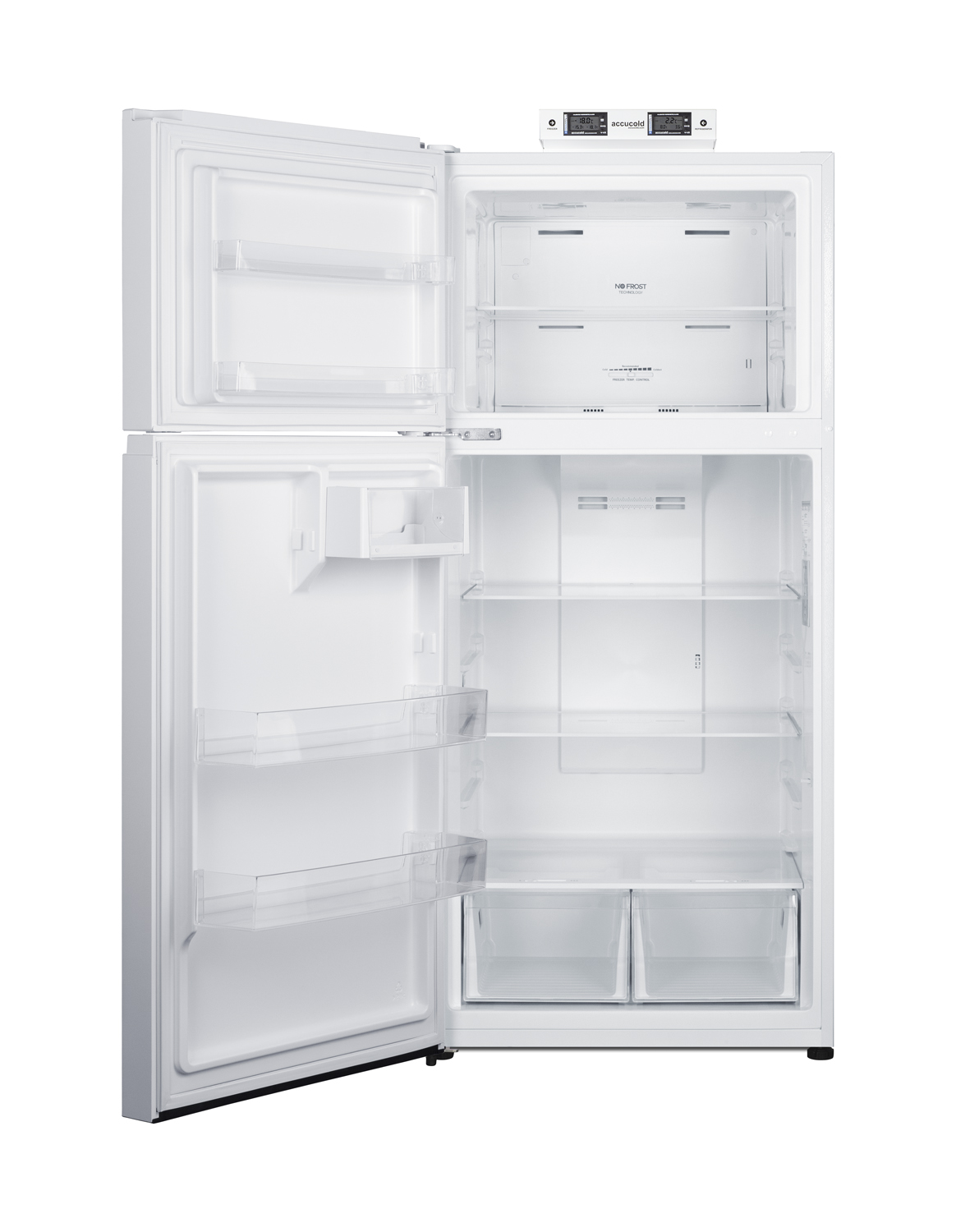 18 cu.ft. break room refrigerator-freezer in white with NIST calibrated alarm/thermometers